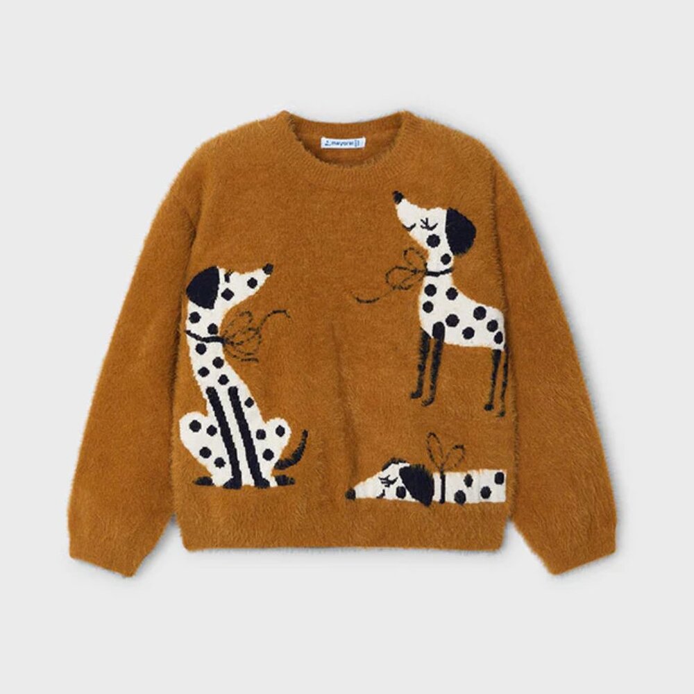 MAYORAL | Brown Fuzzy Canine Charm Dalmatian Motif Pullover Sweater | Size 4T